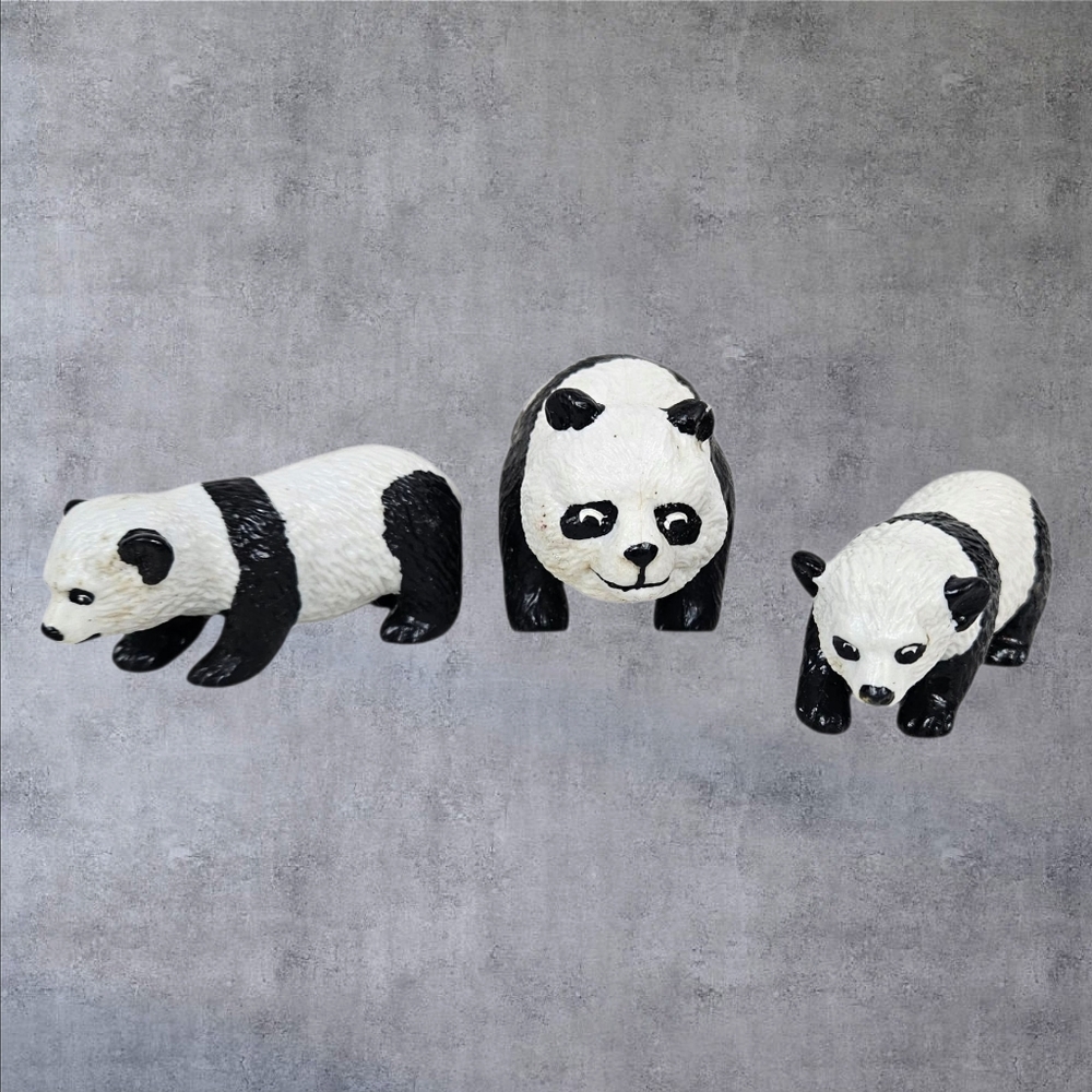 AAA Panda Family Mom & 2 Cubs PVC Jungle Animal Figures Vintage Lot of‎ 3 H86